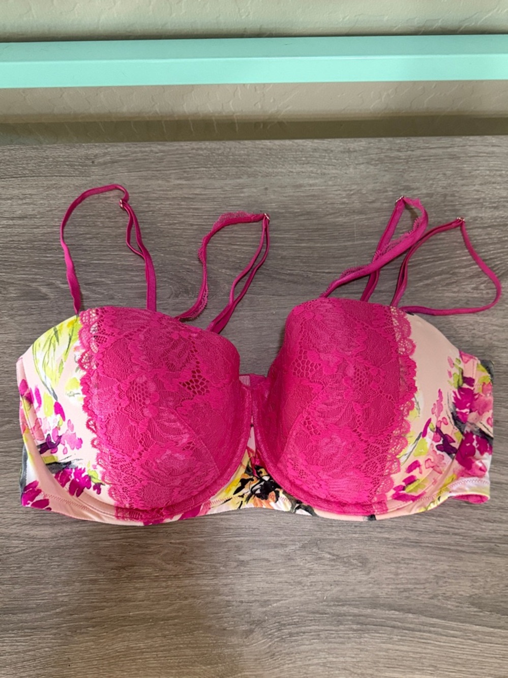 Cacique Fuchsia Lace Floral Underwire Bra